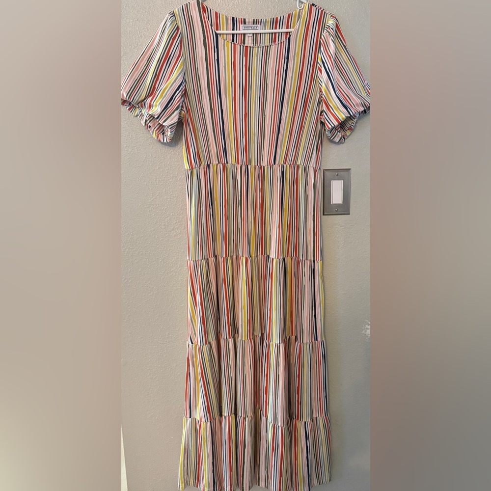 Sweet Salt Striped Tiered Midi Dress in Multi-Color